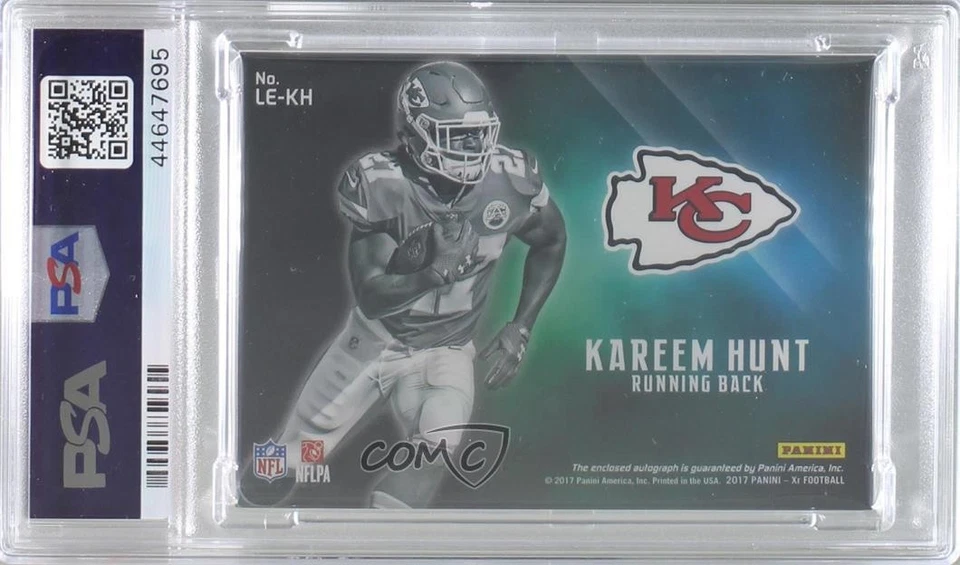 2017 Panini XR Luminous Endorsements /99 Kareem Hunt #LE-KH PSA 8 Rookie Auto RC - Image 2 of 2