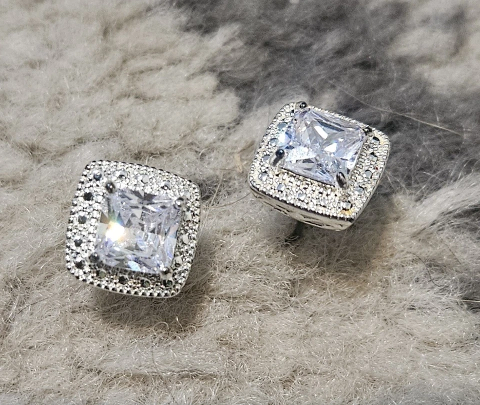 Avon Cubic Zirconia Princess Cut Silver Tone Prong Set .25” Stud Earrings - Image 2 of 4