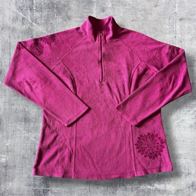L.L Bean Damen kleiner rosa Blumenmuster Outdoor Wandern 1/4 Zip Pullover Pulli