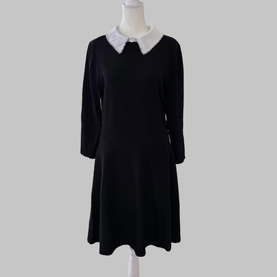 BCX Black A-Line Dress Pearl Collar Button Long Sleeve Dark Academia Grandma XL