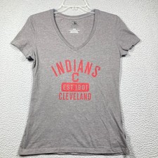 Cleveland Indians T Shirt Women's Medium Gray MLB Baseball Short Sleeve Casual