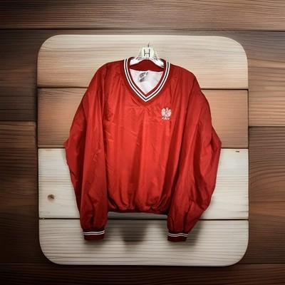 Vintage Polish Red Nylon Windbreaker Mens 2XL Made In USA Embroidered Logo