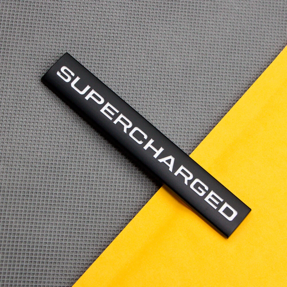 Black & White Metal Supercharged Rear Trunk Emblem V6 V8 Sport Car Fender Badge - Image 2 of 4