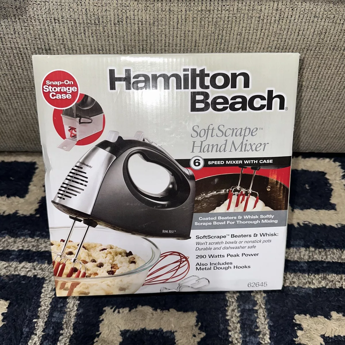 Hand Mixer Hamilton Beach 6-Speed Dough Hooks Silicone Beater 62645