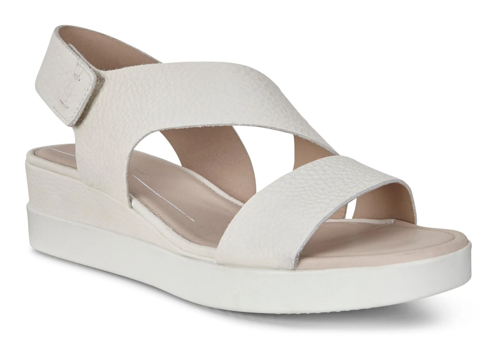 NUOVO sandalo con plateau scatola Ecco Touch pelle bianca tacco a zeppa gomma taglia 42 11 11 5