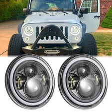 2pcs 7" LED Headlight Hi/Lo Beam O Ring DRL Turn Signal For Jeep Wrangler JK