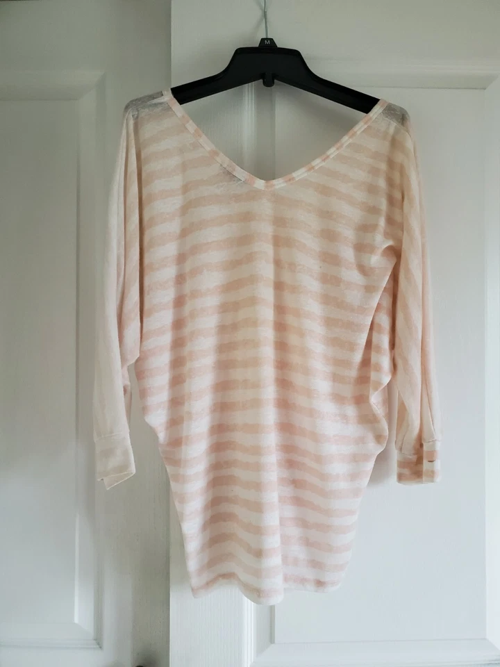 Sexy Beautiful Women C&C California V-Neck Peach/White Striped Top Tunic Size M - Image 2 of 2