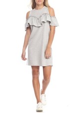 NWT Love Fire Size Small Ruffle Cold Shoulder Dress Heather Grey Terry Fabric