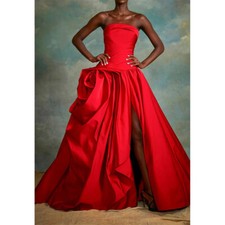 Strapless Draped Floor-Length Floral Sleeveless Evening Dresses Wedding Satin