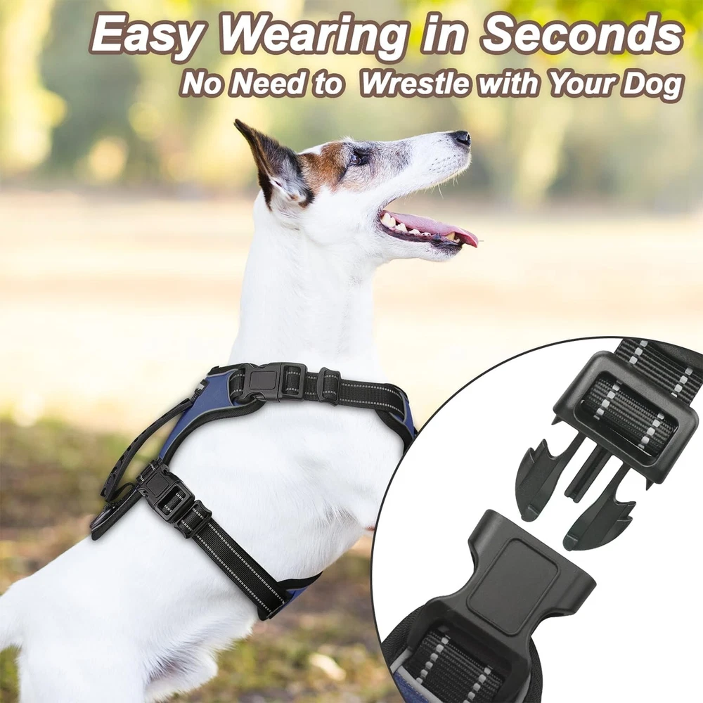 Dog Harness Navy Blue No Pull Y Shaped for Medium Sized Dog, Small to Large D...