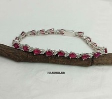 Bracciale in argento sterling 925 rubino naturale, zirconi pietre preziose gi...