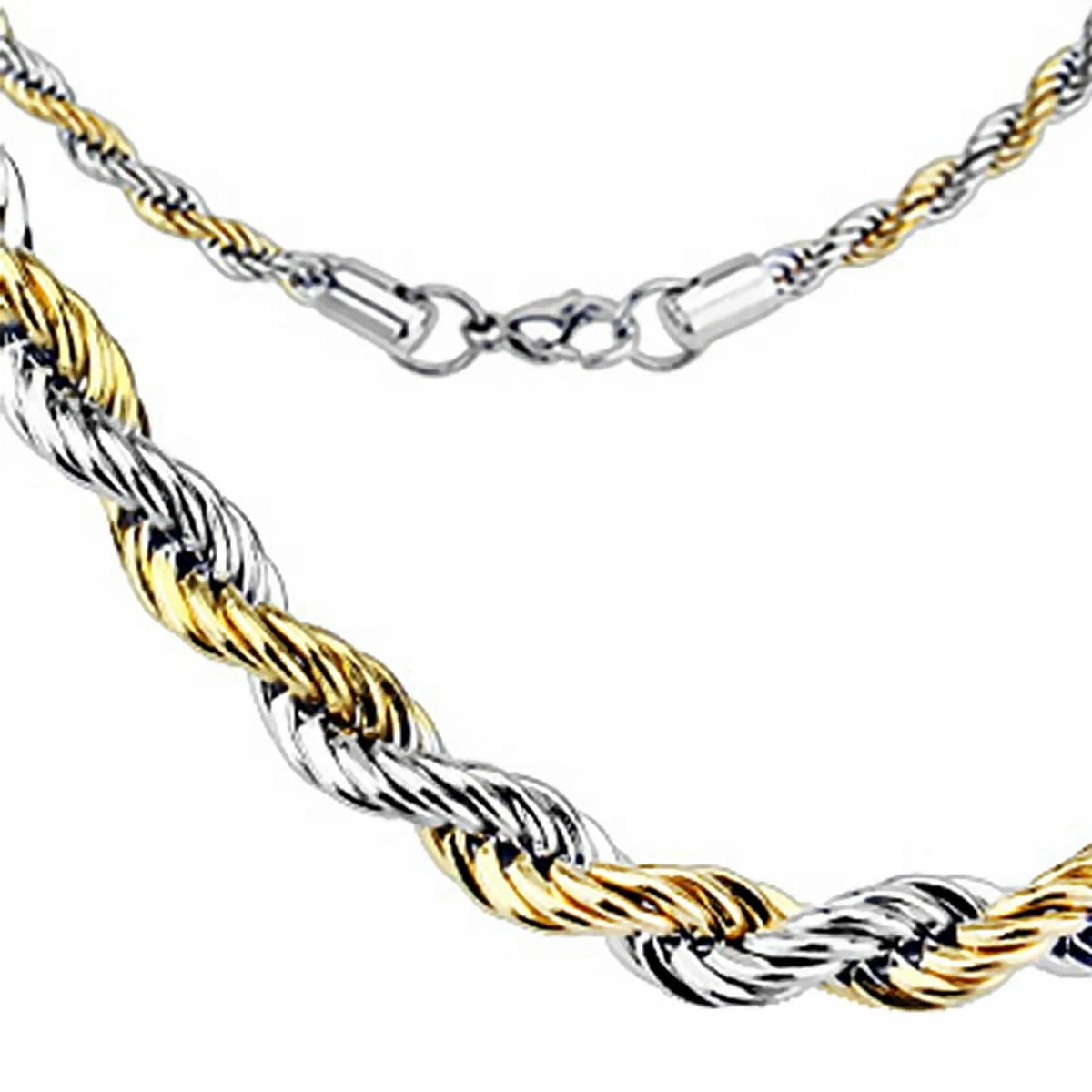 Rope Chain Necklace Two-Tone Gold PVD Silver Stainless Steel 5mm 20-30 inch