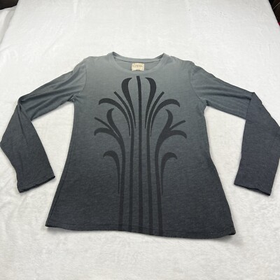 Gypsy 05 Abstract Floral Design Long Sleeve Tunic Top Size Large Ombre Grey