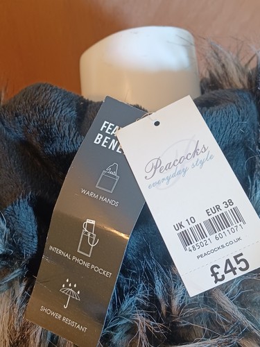 NEW Peacock's Women's Faur Fur Trimmed Hooded Parka Style Coat, Black UK 10 - Picture 4 of 4