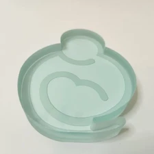 Art Glass Sculpture Paperweight Green Tint Frosted Edges Etched Heart Design 4"H