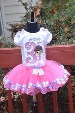 Doc Mcstuffins Doc is in Pink Purple Polka Dot Birthday Outfit dress set 6m - 4T