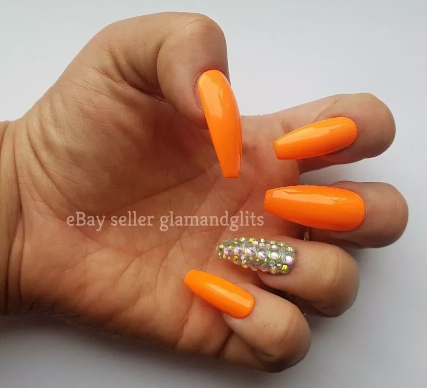 Neon orange cheap acrylic nails
