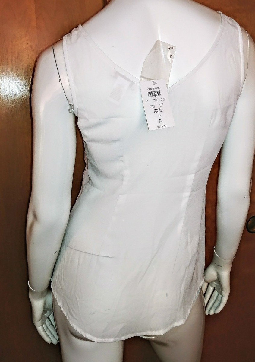 NWT CACHE White Embroidered Beaded Front Dress Top S 2-4 XL 12-14 | eBay