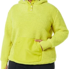 Women's Fleece Quarter Button Long Sleeve Hooded Jacket - NWOT - 5XL