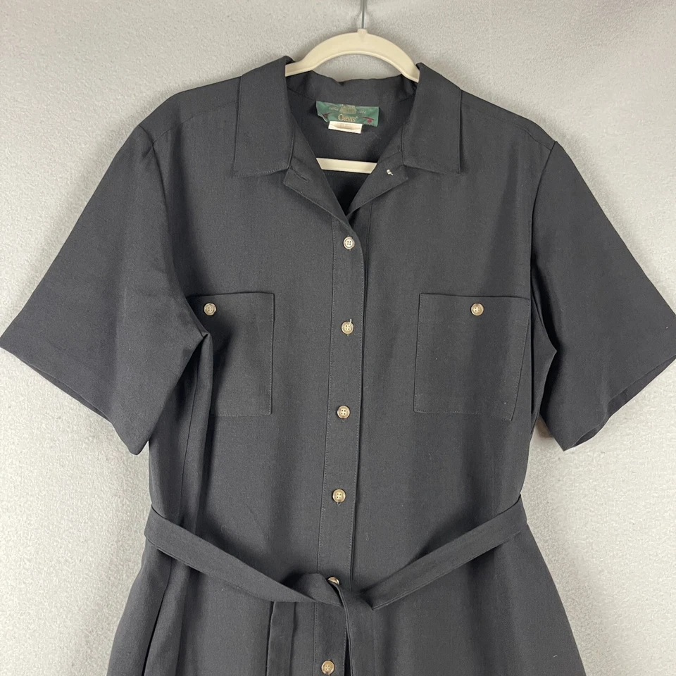 Vestido Orvis Vintage Mujer 18 Negro Botón Frontal Hecho en EE. UU. Años 80 Mínimo Modesto Foto 2 de 4
