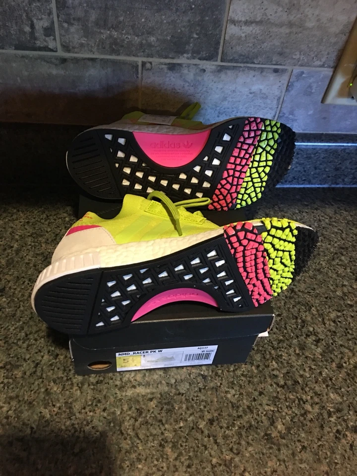 Adidas NMD Racer Boost Primeknit Shoes AQ1137  WMNS Size 5.5 NEW DS NIB Solar - Image 3 of 4