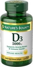 Vitamin D-3 High Potency 5000 IU 240 Rapid Release Softgels Non-GMO D3 D Bone