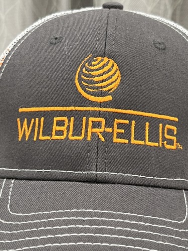 Cappello camionista Wilbur-Ellis logo grigio scuro arancione sfuma a rete bianca snapback usato in ottime condizioni - Foto 2 di 10