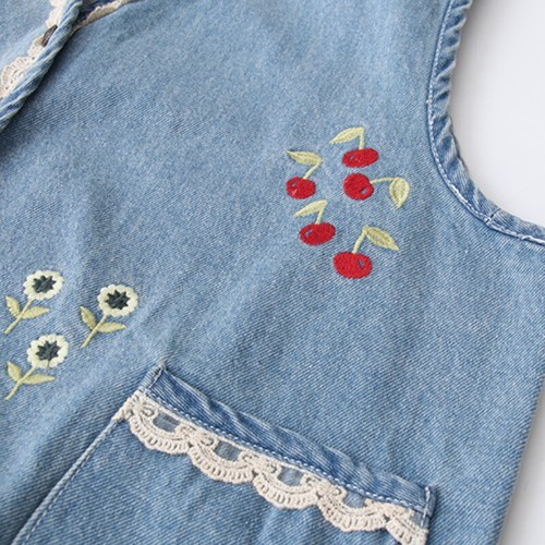 GETADME Kawaii Vests Women Embroidery Single Breasted Vintage Denim