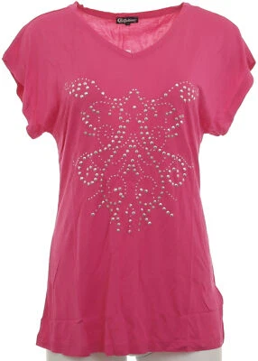 Damen Bluse T-Shirt Tunika Viskose Top Nieten V-Neck Pink 266691 Chillytime - Bild 1 von 2