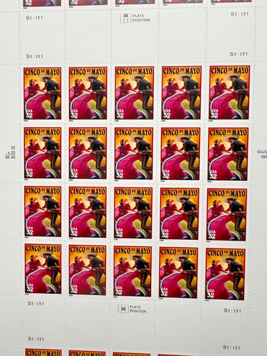HUGE Sheet of 180 Cinco de Mayo Stamps MNH 32C Uncut Press Sheet USPS - Picture 2 of 3