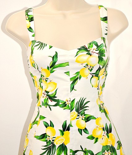 Avec Les Filles Lemon Print Pockets Cotton-Blend Sweetheart Midi Dress sz 10-12 - Picture 9 of 18