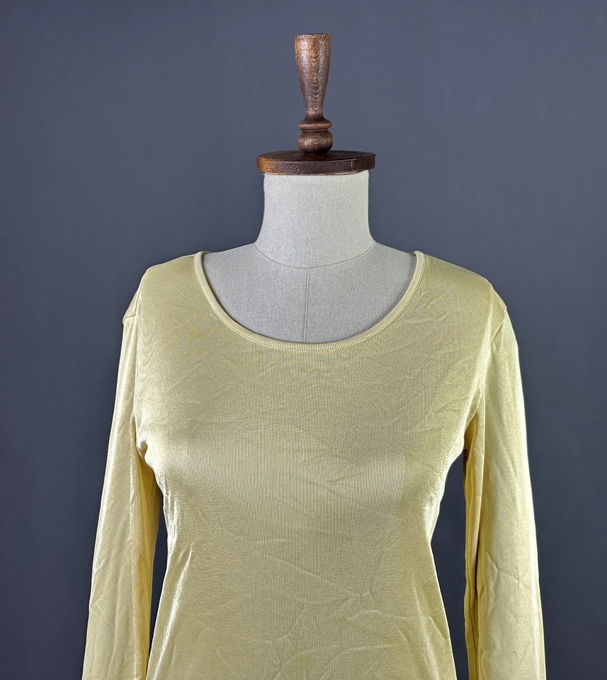 Camisa Top Vintage Mujer ISSEY MIYAKE Amarilla Acanalada Manga Larga Talla S Foto 2 de 4