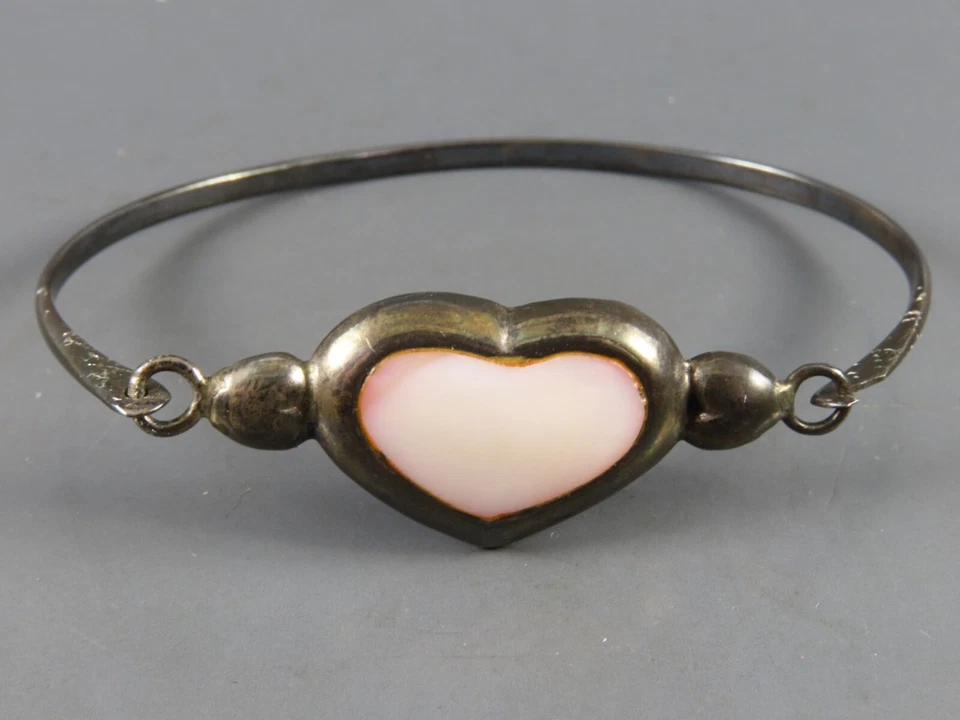 PLATA ESTERLINA Gancho/Bisagra BRAZALETE BRAZALETE Rosa Madre/Perla Corazón BOHO CHIC DE COLECCIÓN Foto 2 de 4