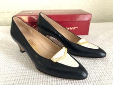 Salvatore Ferragamo Navy Blue Leather Pumps Shoes Heels 7 AA