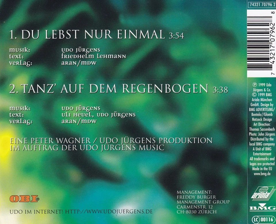 UDO & JENNY JÜRGENS - MAXI-CD - DU LEBST NUR EINMAL - Bild 2 von 2