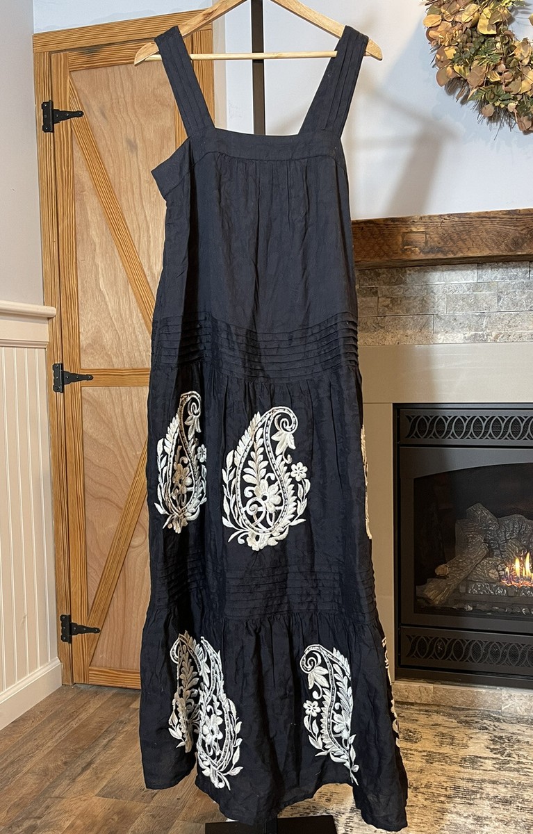 New Anthropologie Felicity Embroidered Maxi Dress Size Small -Black