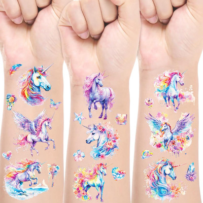 Einhorn Tattoos Mädchen, 12 Blätter Glitzer Tattoo Set Kinder, Einhorn Geschenk 