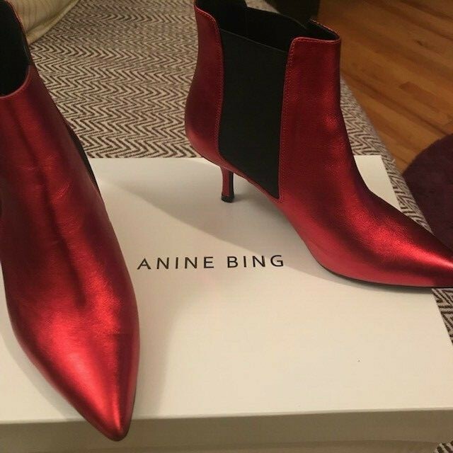 red metallic booties