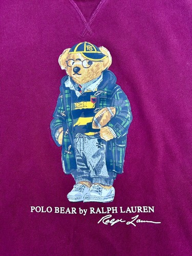 Polo Ralph Lauren Polo Bear Burgundy Rugby Crewneck Sweatshirt Kids Size XL - Picture 3 of 8