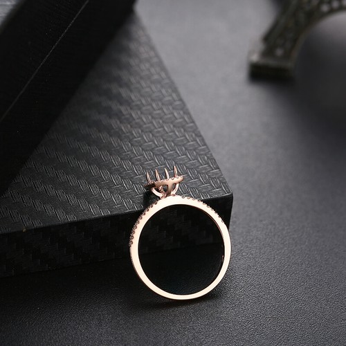 Solid 14K Rose Gold 0.2CT SI2/H Diamond Jewelry 6x4mm Cushion Semi Mount Ring - Picture 3 of 9