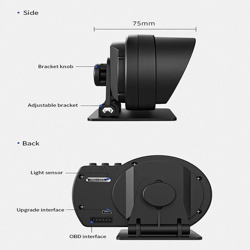 Coche Inteligente OBD2 + GPS HUD Multi Calibre Head-Up Pantalla Digital Velocímetro RPM Alarma Foto 4 de 4