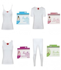 New Ladies White Thermal Thin/Wide Strap Vest Short Sleeve T Shirt/Long Janes