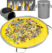 SANOLI  XXL Toy Storage Organizer with Play Mat 58"x58" Basket 14" x 18" Grey,