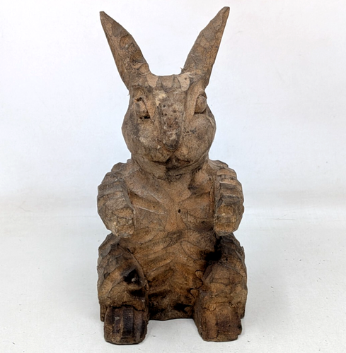 Vintage Hand Carved Wood Easter Bunny Rabbit Folk Art Sculpture Figurine Statue
