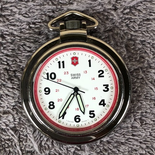 Swiss Army Silver Tone Brown Leather Quartz Analog 48mm Pocket Watch - Picture 4 of 9