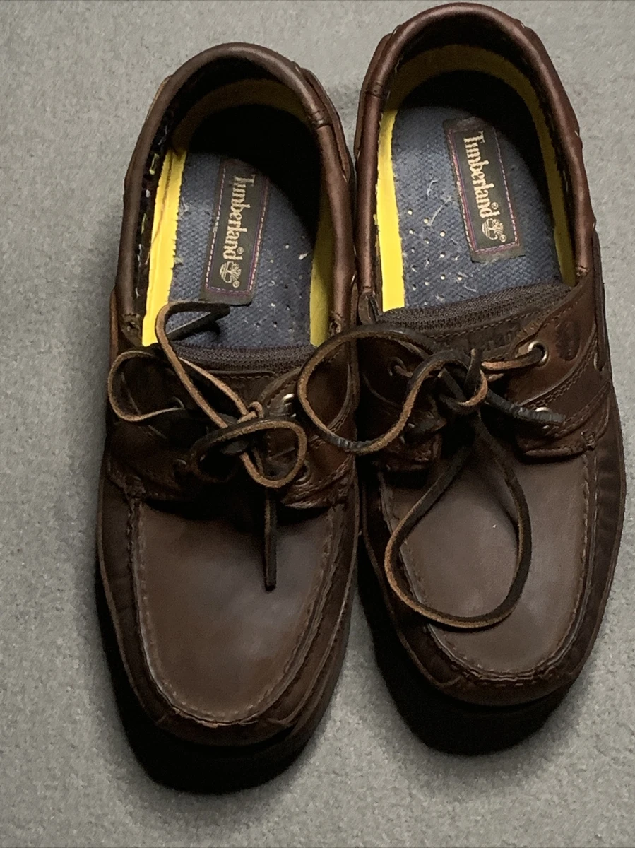 Uluru Bidrag aldrig Men's Timberland Brown Leather Loafers Laced Moccasin Boat Shoe Size 7.5M  71024 | eBay