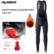 YKYWBIKE Men Cycling Winter Tights Bicycle Long Bib Pants 5-15°C Thermal Fleece 