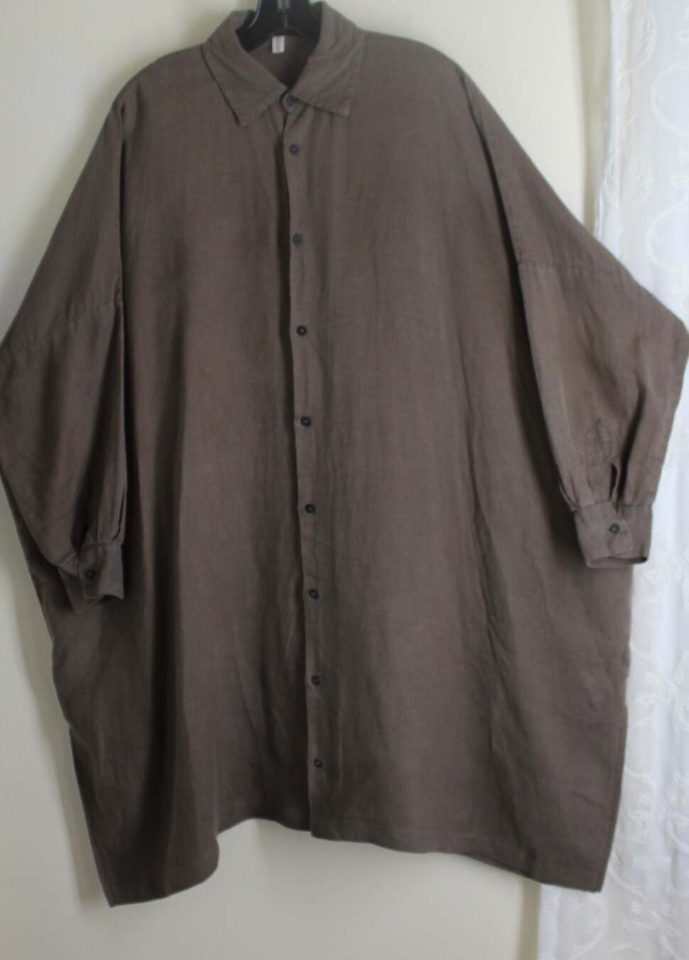 Eskandar Sz 1 2 NUTMEG NATURAL BROWN 40" Long Linen Tunic Shirt image 2