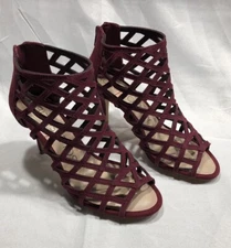 Sole Society Portia Crimson Suede Caged High Heel Sandals Women Size 5 M NEW QVC
