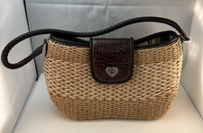 BRIGHTON SYDNEY Straw Weave Handbag Shoulder Bag Purse Natural Tan Brown